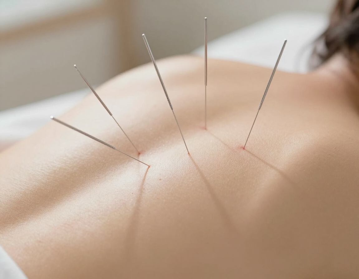 Acupuncture needles on a patient's back