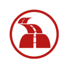 A red circle with a road in it on a white background.