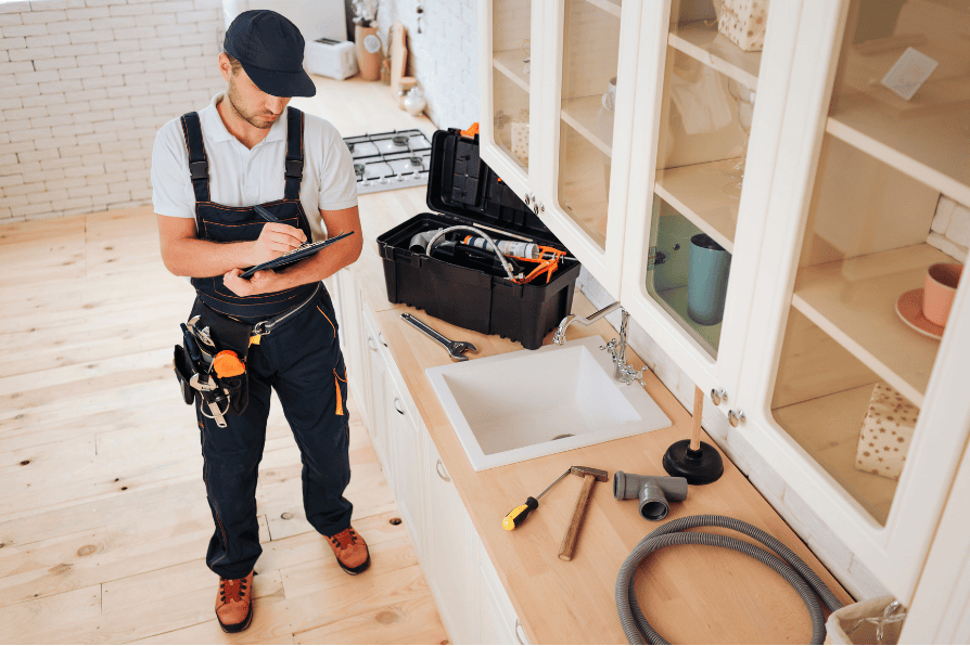 A handyman checking his list during a project.