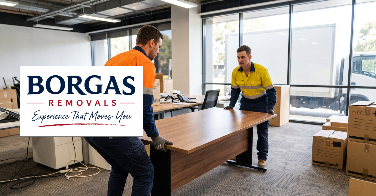 Borgas removalists moving an office desk during a business relocation.