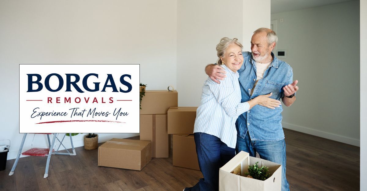 Older couple preparing to move with Borgas Removals and household furniture.