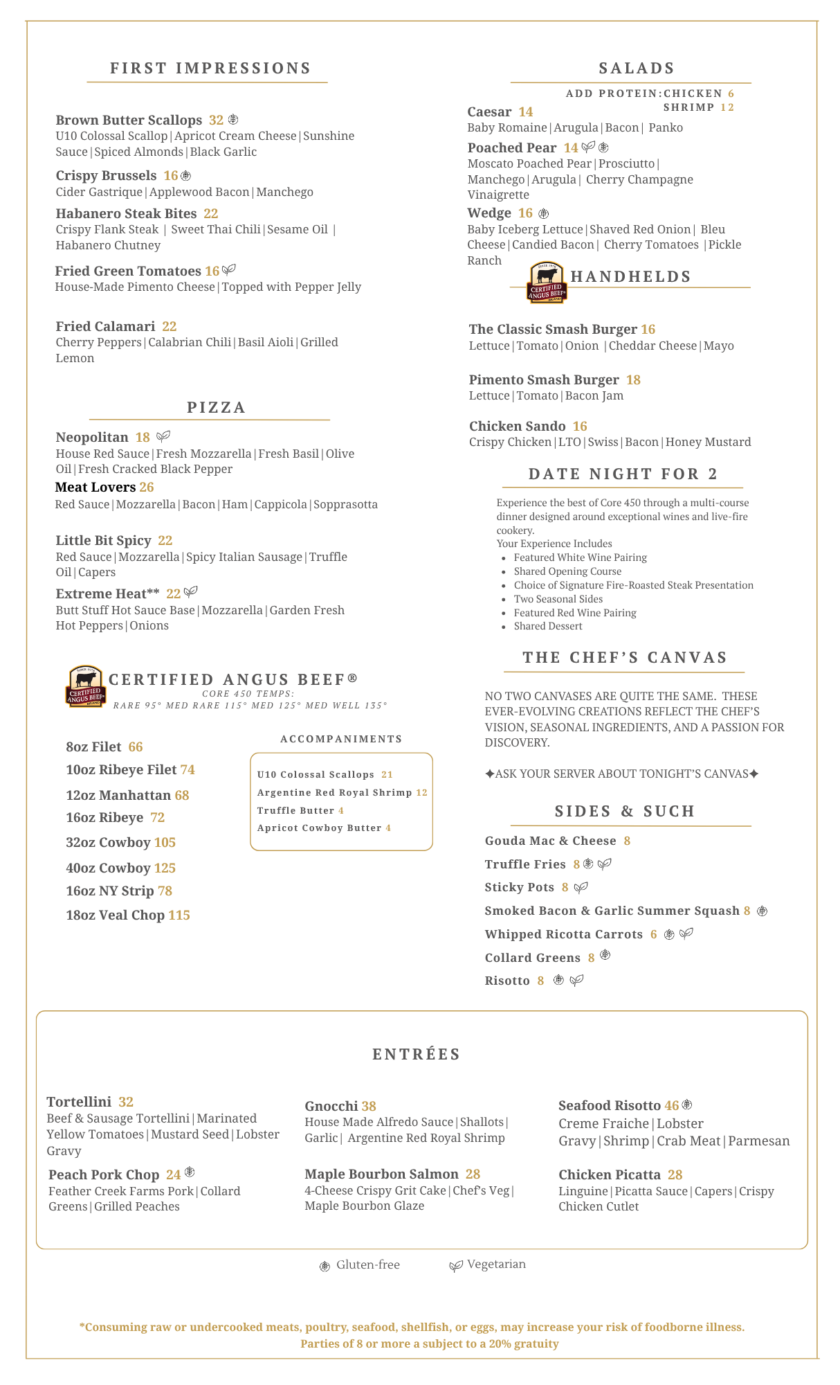 Core450 Dinner Menu