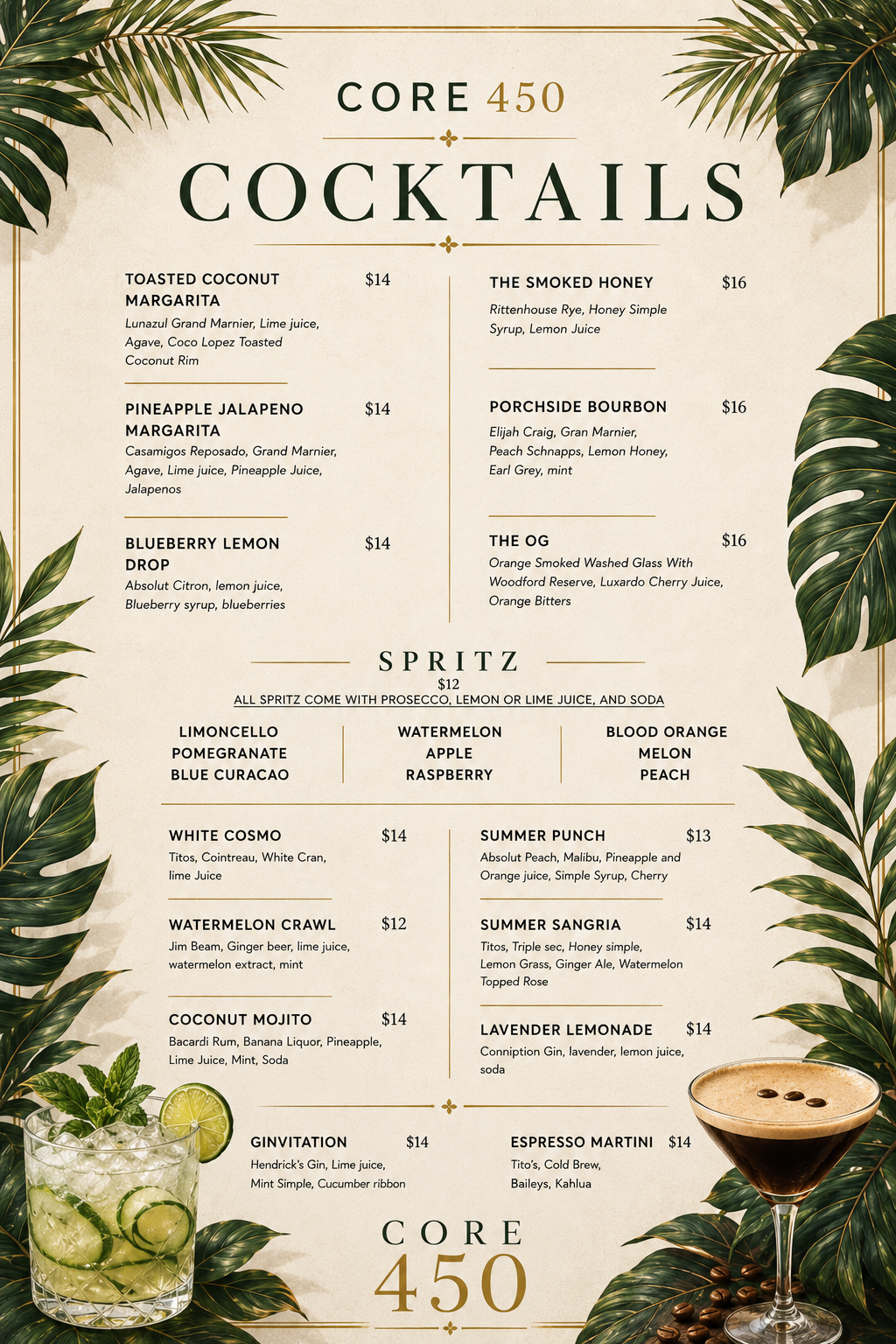 Core450 Cocktail Menu 1