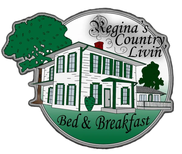 A logo for regina 's country livin bed and breakfast