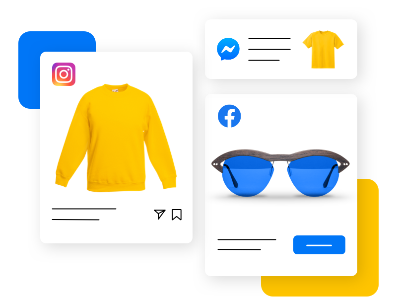 A yellow sweater , blue sunglasses , and a yellow t-shirt are displayed on a white background.