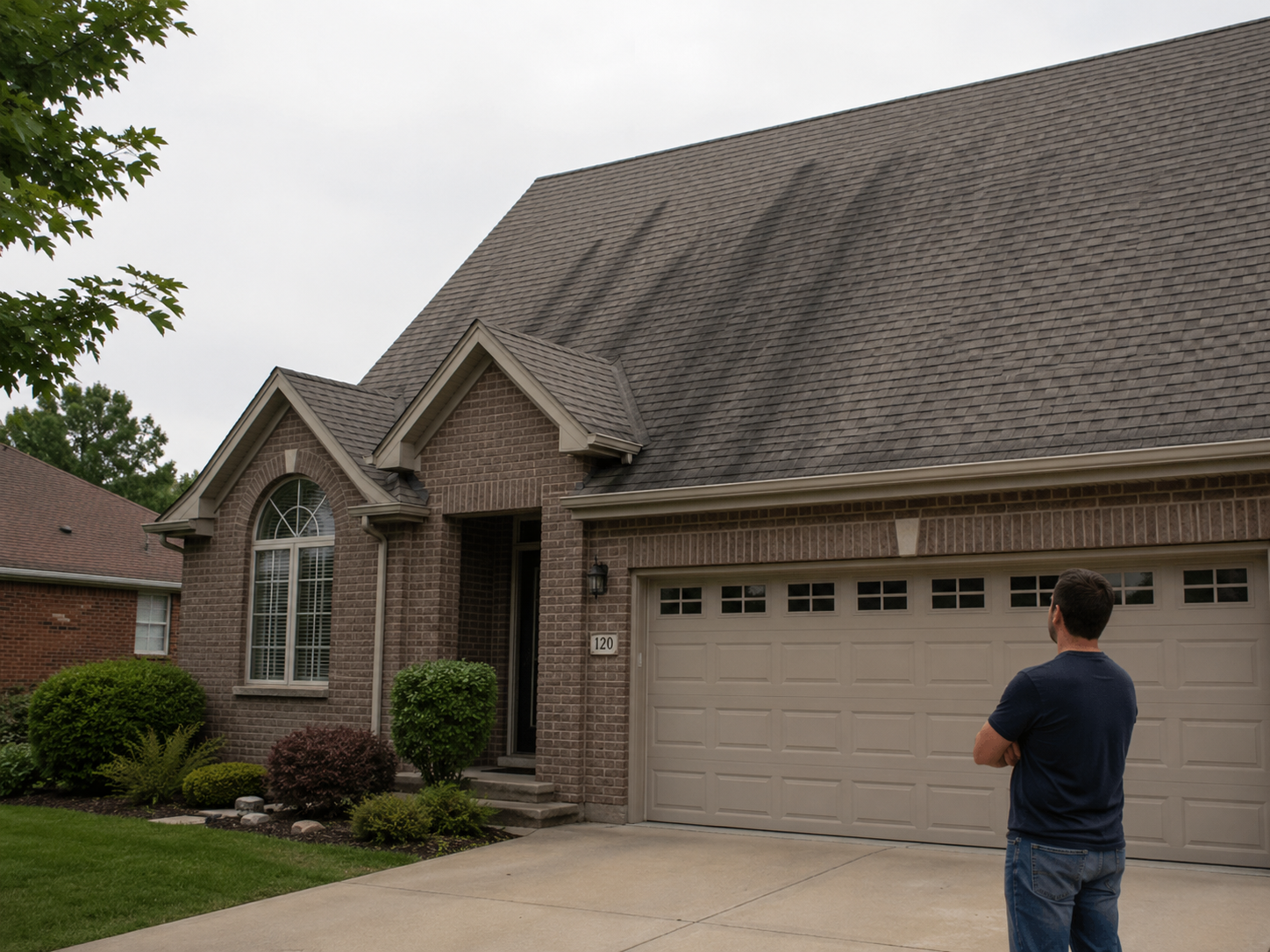 Windsor home with black algae streaks before roof cleaning