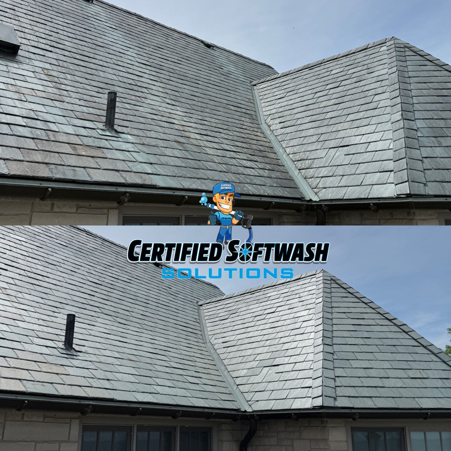Professional exterior house washing at a Windsor home during early fall.