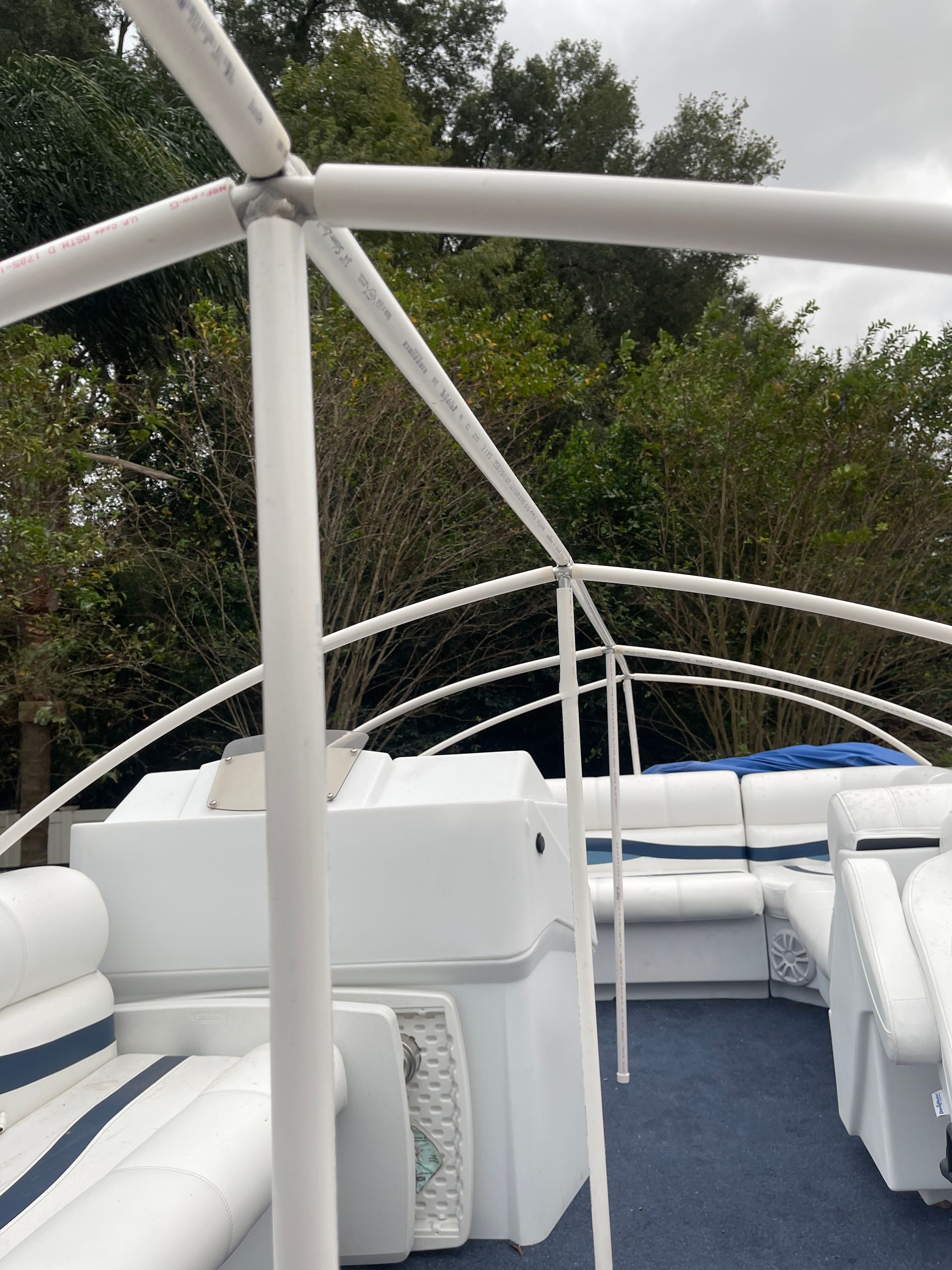 White Arches and Domes created by the Pontoon Boat Canvas Solution before the canvas is applied.