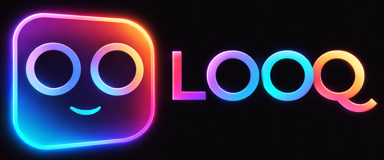 Looq logo with a smiling face inside a square and the word