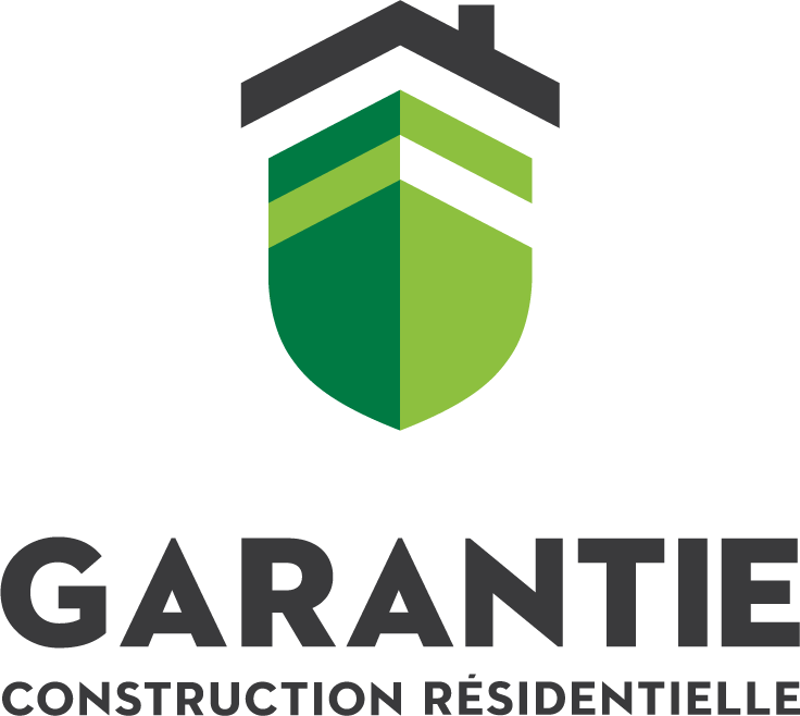 Logo de Garantie Construction Résidentielle avec un bouclier vert et une icône de toit noir
