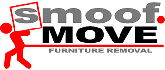 Smof Move furniture removal logo with red stick figure and gray-black text