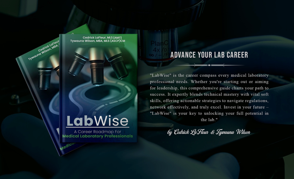 LabWise book cover featuring microscope, promoting lab career advancement.