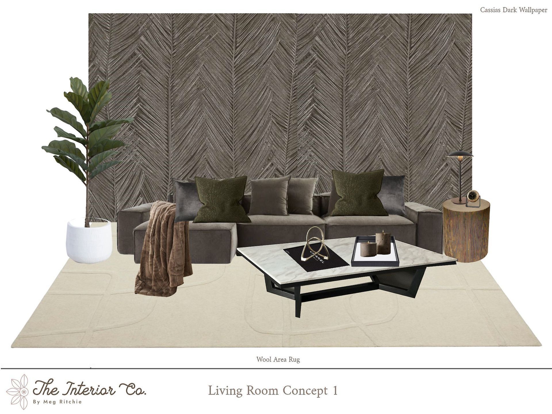 A living room with a couch , coffee table , and plant for Interior Design Tugun