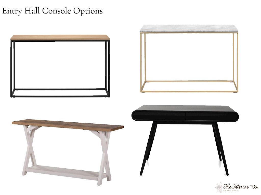 A picture of four different types of console tables.