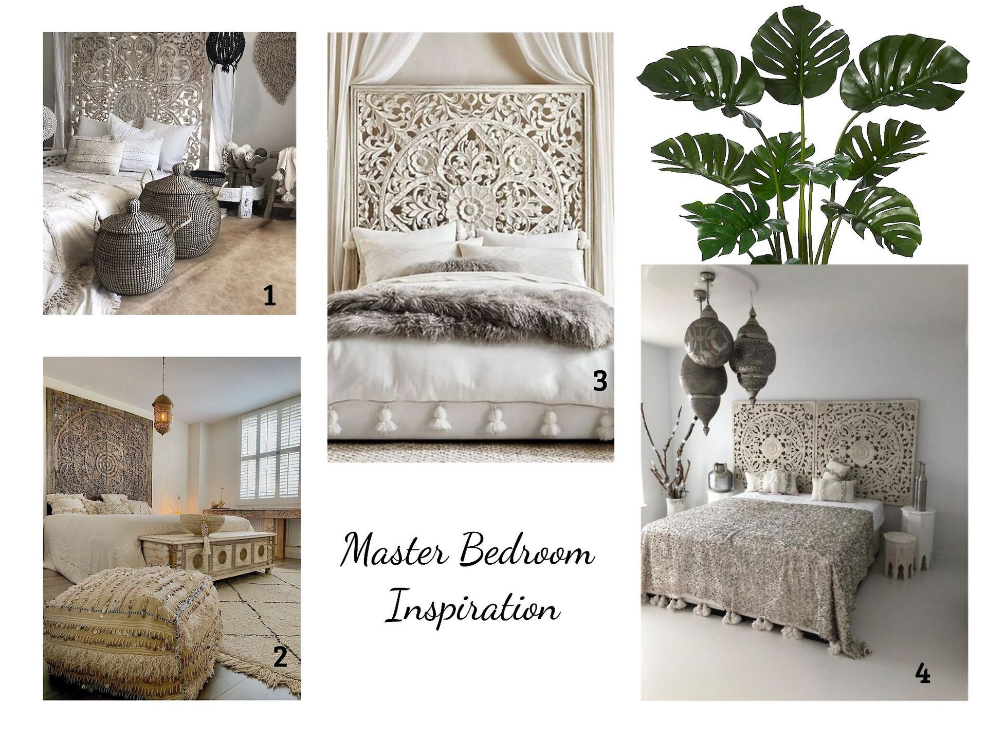 A collage of pictures of a bedroom with the words master bedroom inspiration