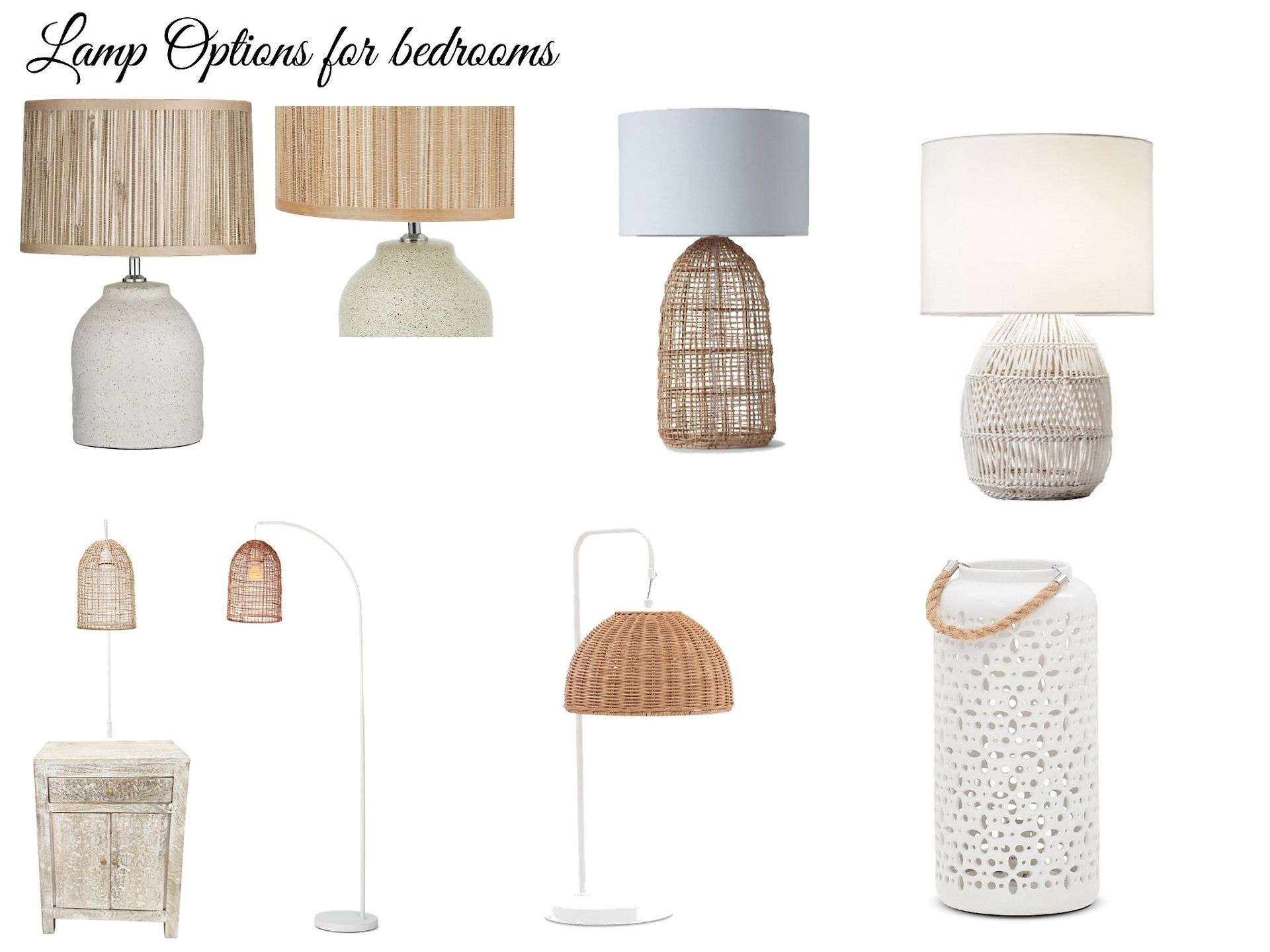 A collage of different types of lamps for bedrooms