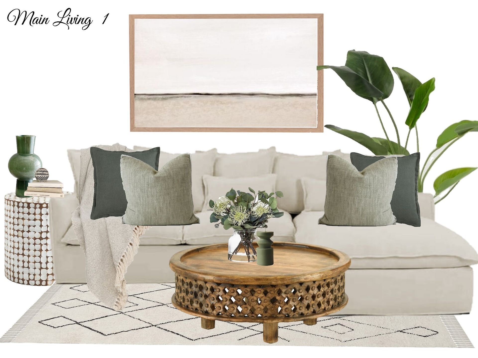 A living room with a couch and a coffee table