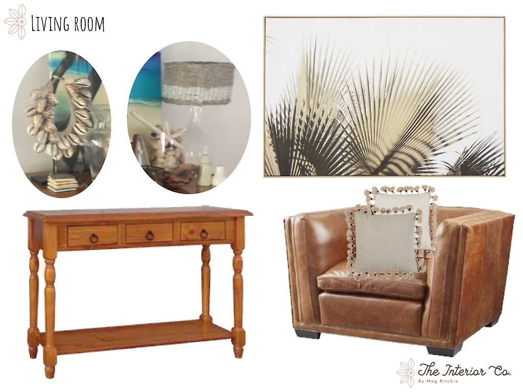A living room with a table , chair , and painting