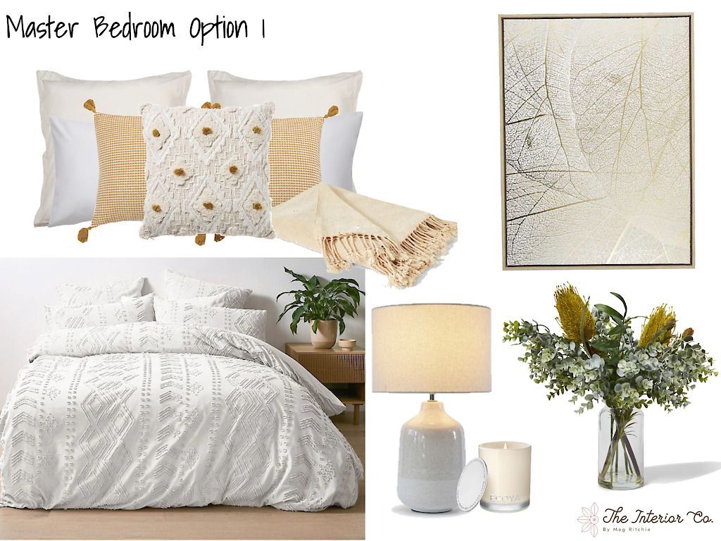A bedroom with a bed , pillows , lamps and a vase of flowers