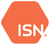 An orange stop sign with the word isn on it