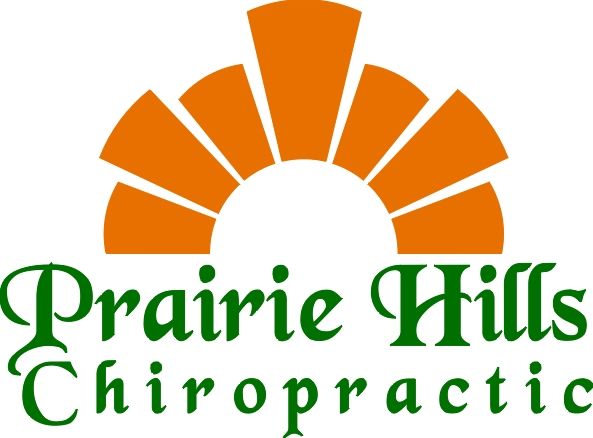 A logo for prairie hills chiropractic with an orange sun
