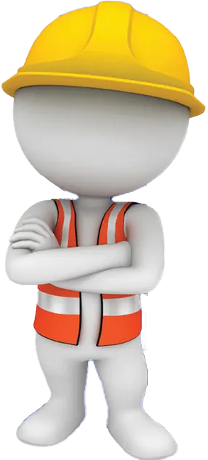 A 3d man wearing a hard hat and vest with his arms crossed