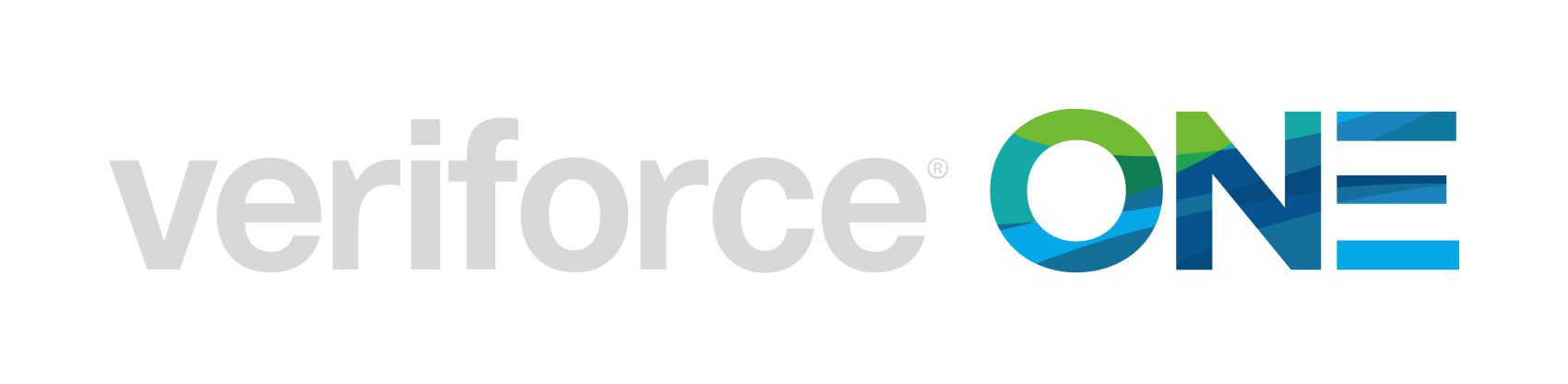 A blue and white logo for veriforce one