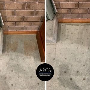 Side-by-side comparison of a carpet before and after cleaning, showing stain removal.