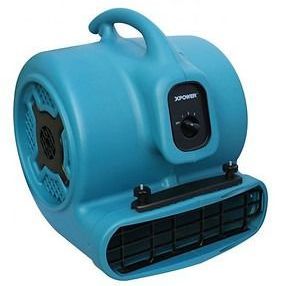 Blue XPOWER air mover fan with handle and speed control dial.