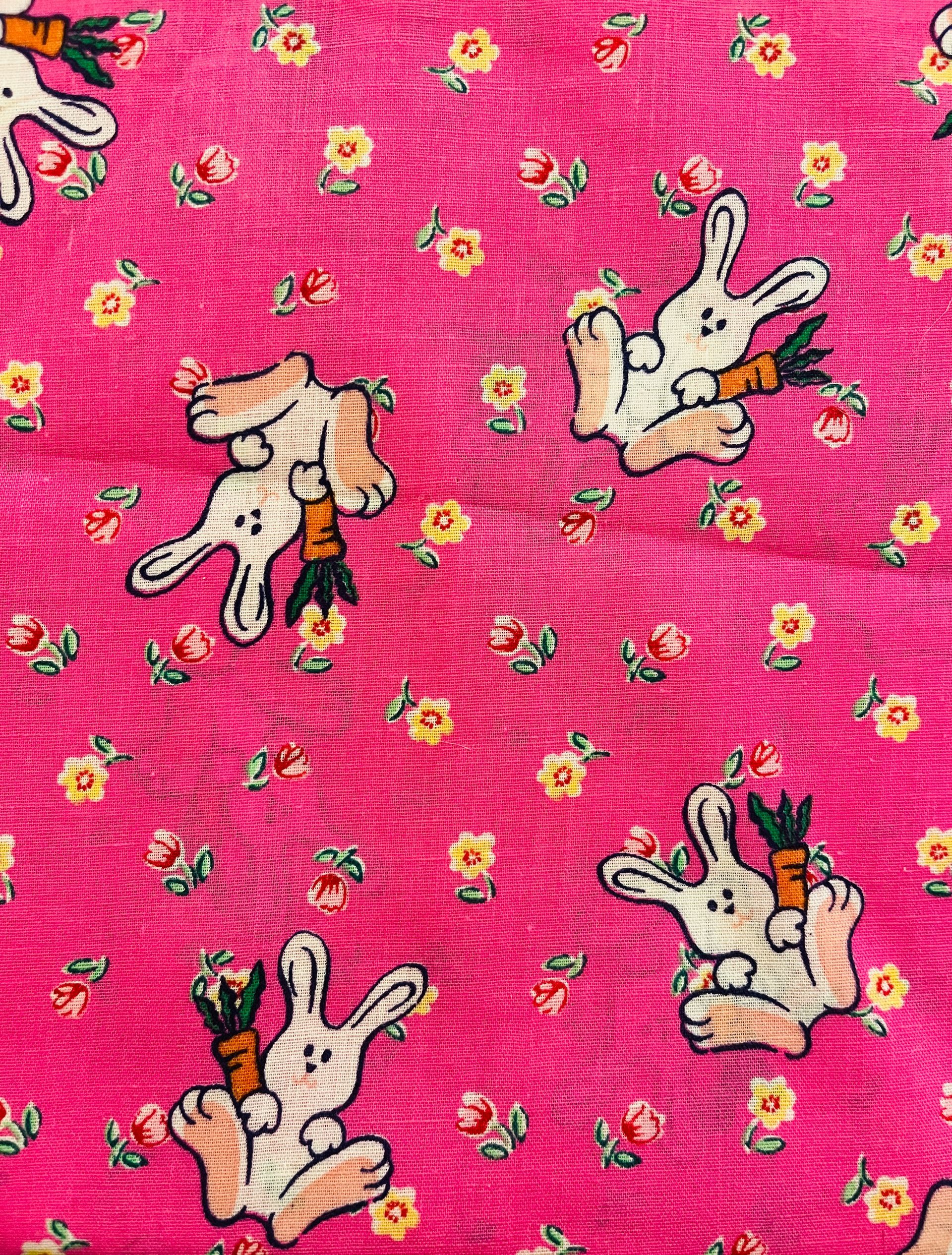 Easter Bunnies w/ Carrot on Pink - Unknown Designer