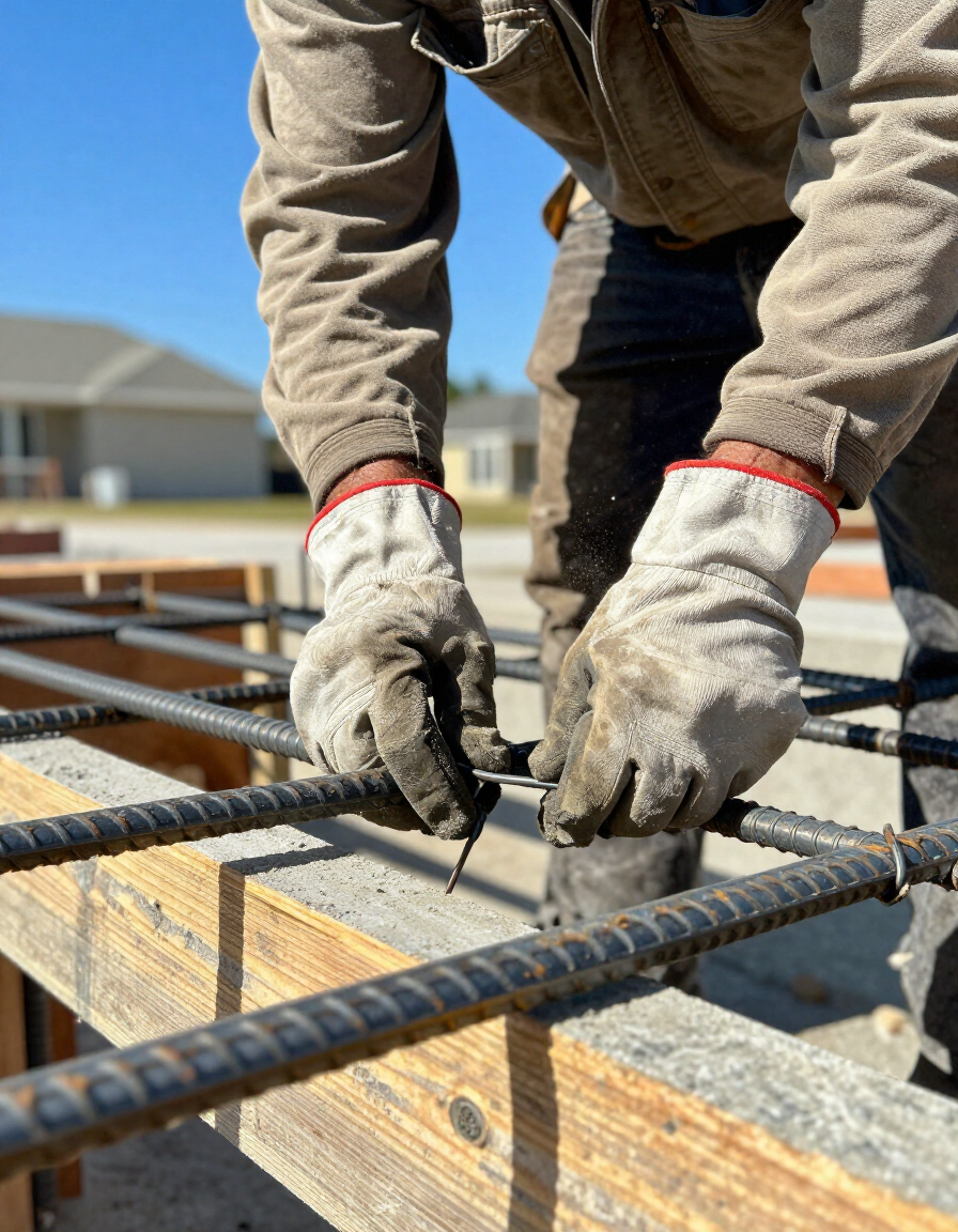Rebar reinforcement installation for concrete driveway Travis County