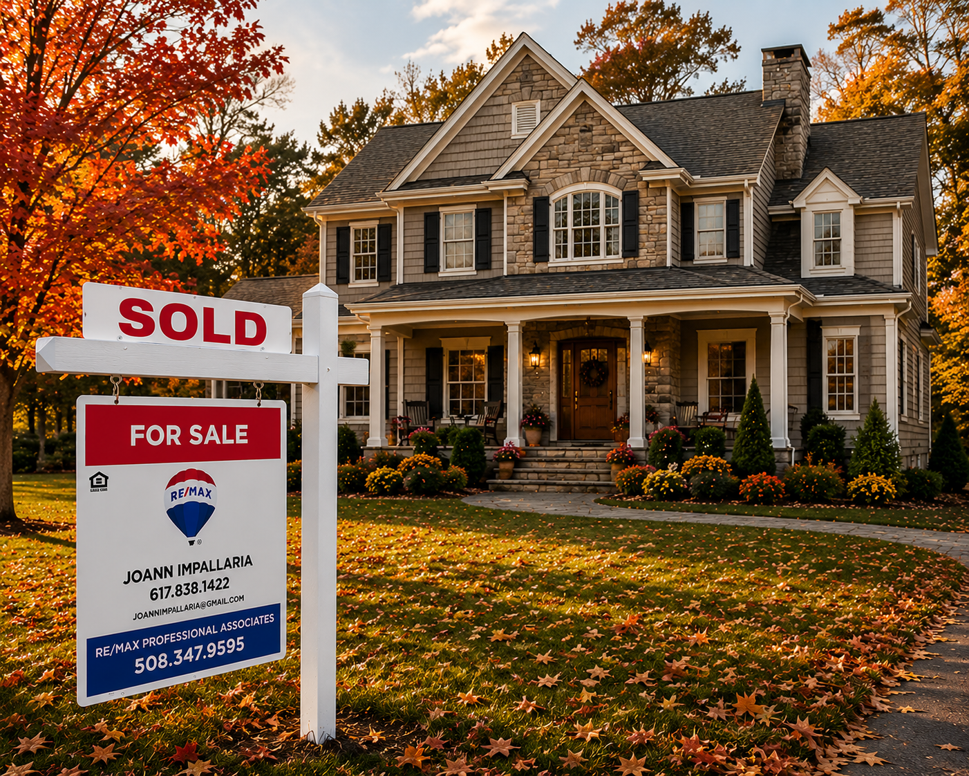 Red for sale sign in front of a suburban house with a green lawn. Red for sale sign in front of a suburban house with a green lawn.
