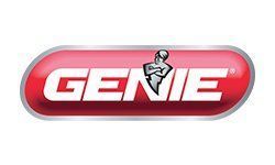 Genie logo in red and white with a small genie figure inside the wordmark