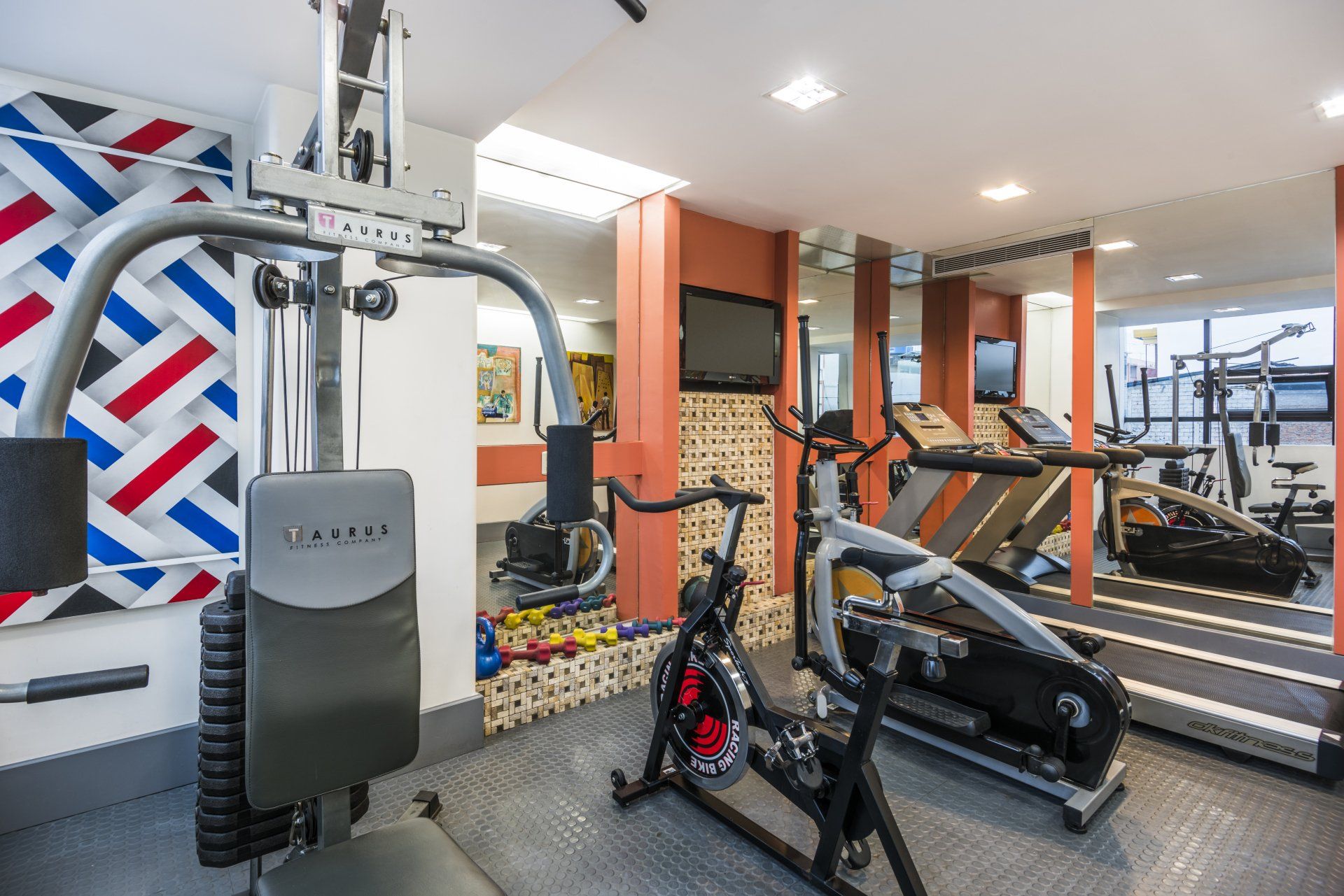 Gimnasio con muchos tipos diferentes de equipos de ejercicio
