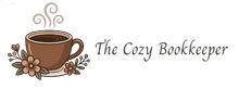 Logo with a brown coffee cup, flowers, and the text “The Cozy Bookkeeper”