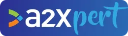 A2xpert logo in blue with multicolor arrow icon