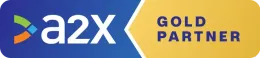 A2x logo with gold partner badge on blue background