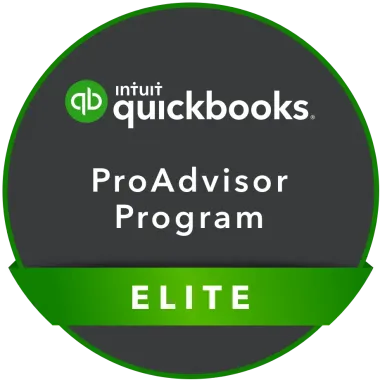 QuickBooks ProAdvisor Program Elite badge, dark gray and green circular logo