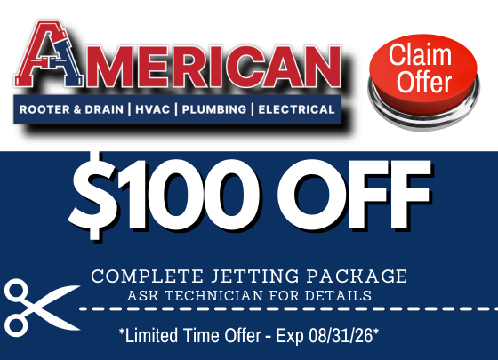 Coupon for $100 OFF complete jetting package. Expires August 31, 2026