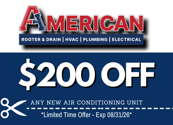 Coupon for $200 OFF any new air conditioning unit. Expires August 31, 2026