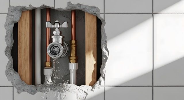 Leaking water behind a hole in wall. 
