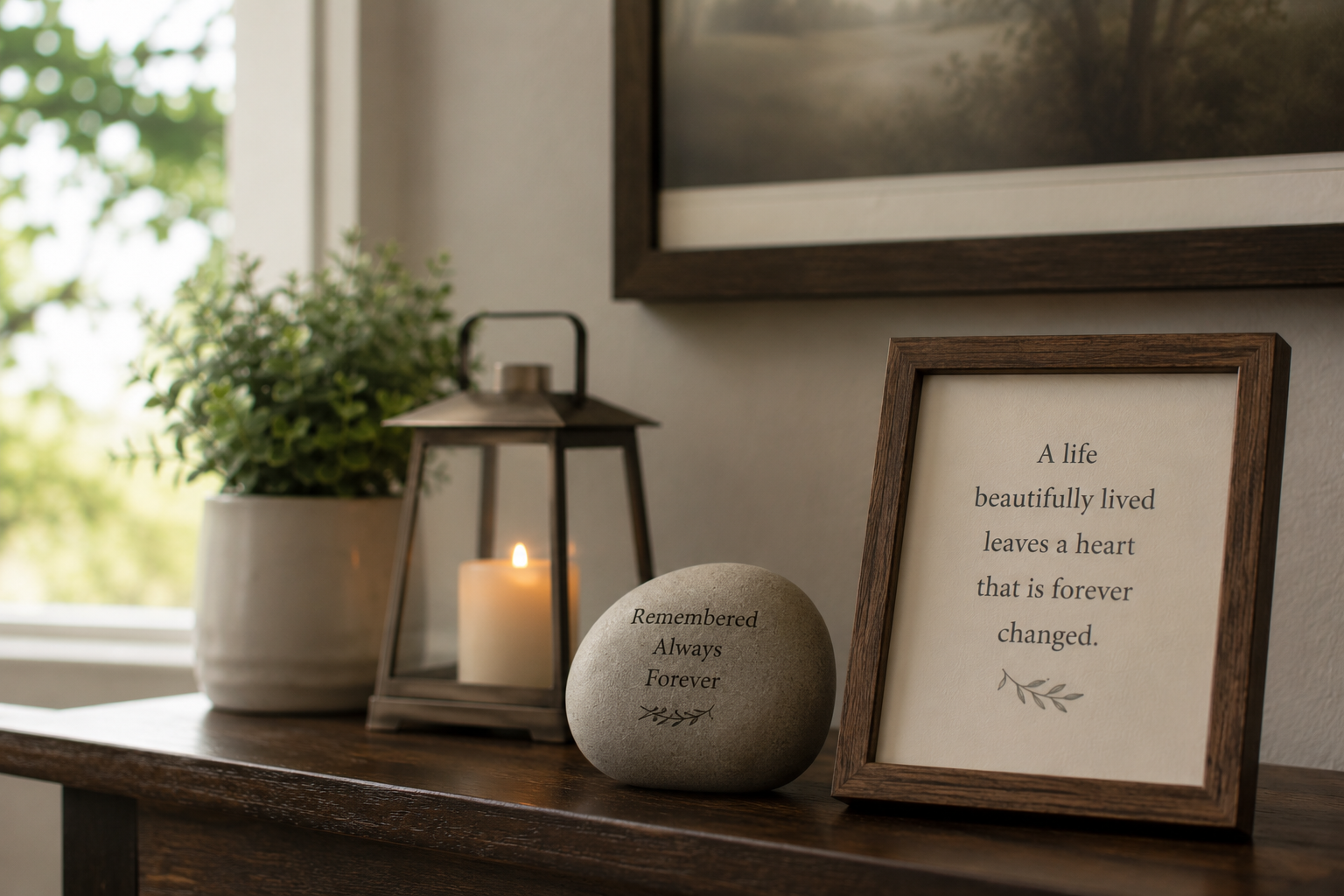 Memorial display with remembrance keepsakes, reflecting the care of funeral homes in Kingston, WA