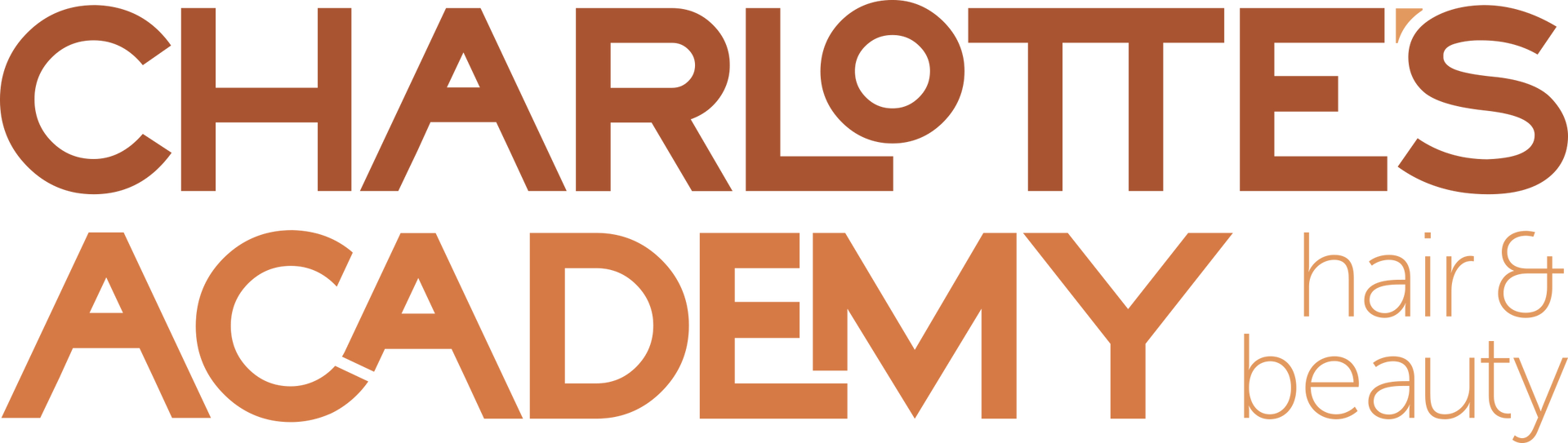 Charlotte's Academy hair and beauty logo in brown and orange text.