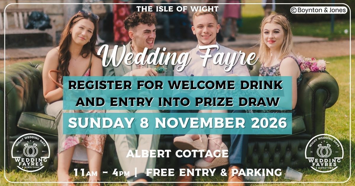 Wedding Fayre announcement with a group of women, date, location, and prize draw details.