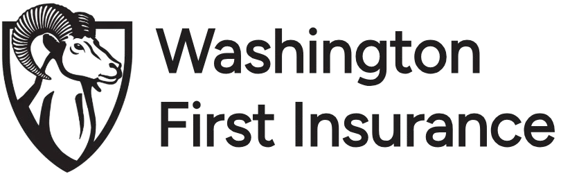 The logo for washington first insurance shows a ram on a shield.
