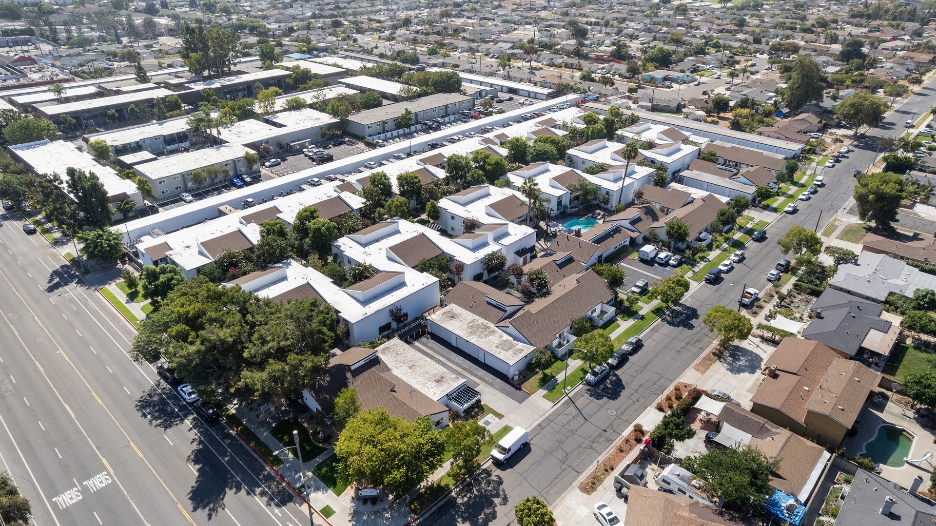 drone view of full apartment community