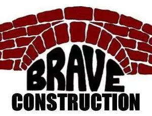 Brave Construction logo with black text beneath a red brick arch
