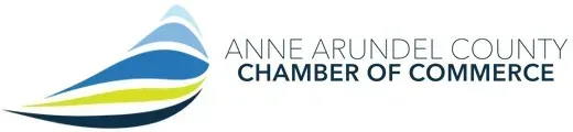 Logo of the Anne Arundel County Chamber of Commerce. Features abstract water drop shape in shades of blue and yellow.