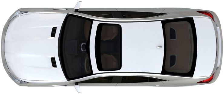 Top-down view of a white car with two sunroofs and red taillights.