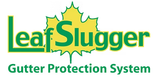 A logo for leaf slugger gutter protection system